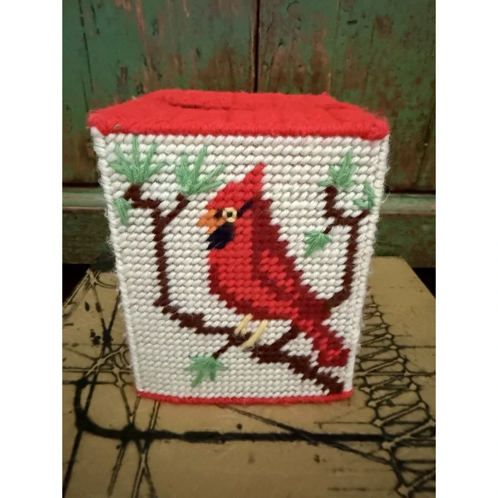 Vintage Tissue Kleenex Box Cover Needlepoint Acrylic Plastic Cardinals